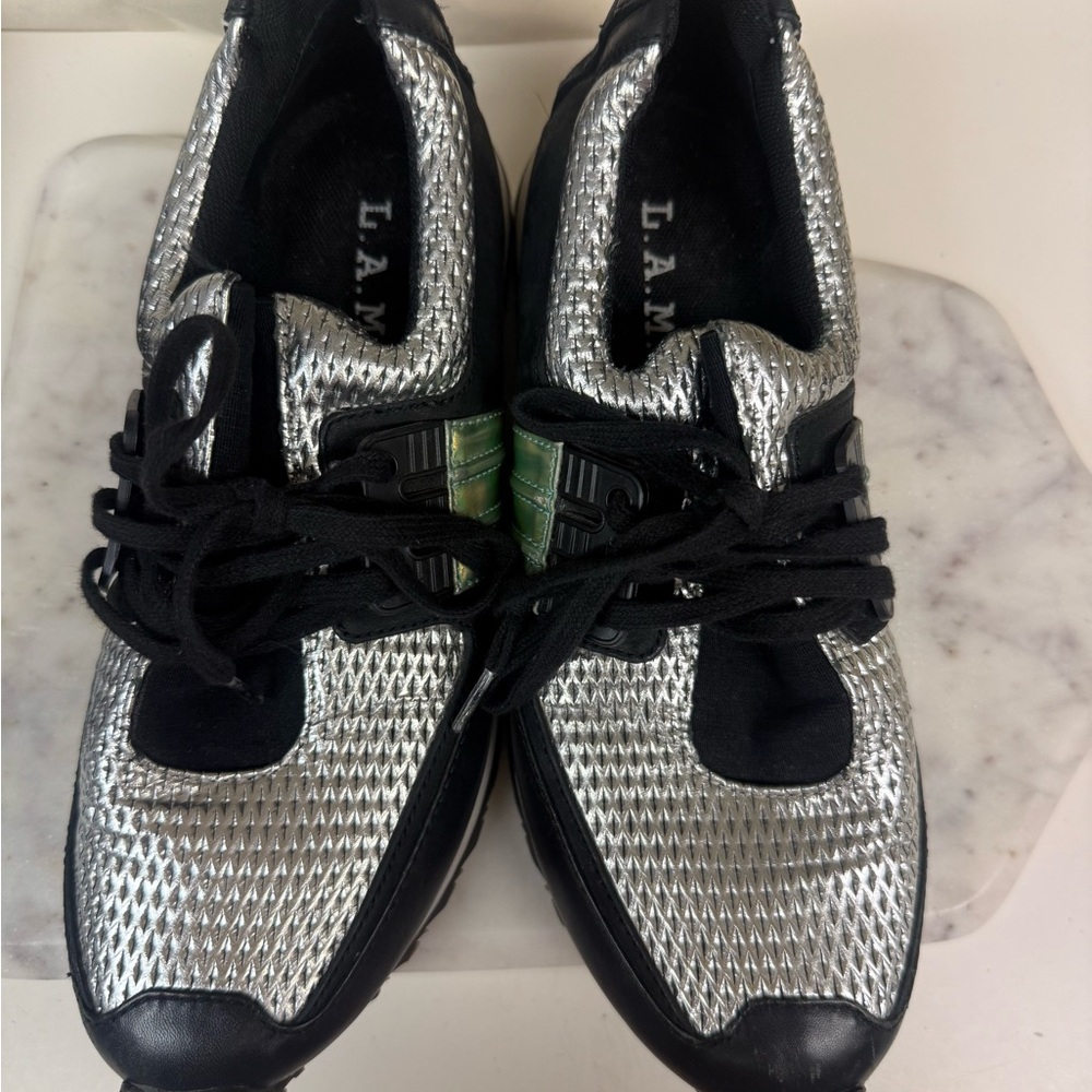 L.A.M.B. Silver & Black Womens Sneakers